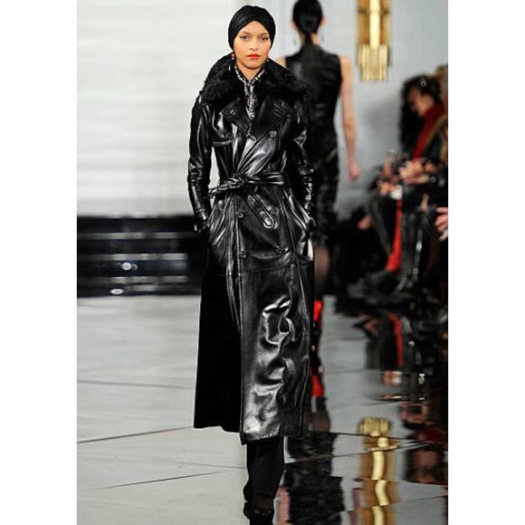 Ralph Lauren Collection Leather Trench Coat Lambskin Shearling Fur Runway Long 8 - Picture 6 of 16